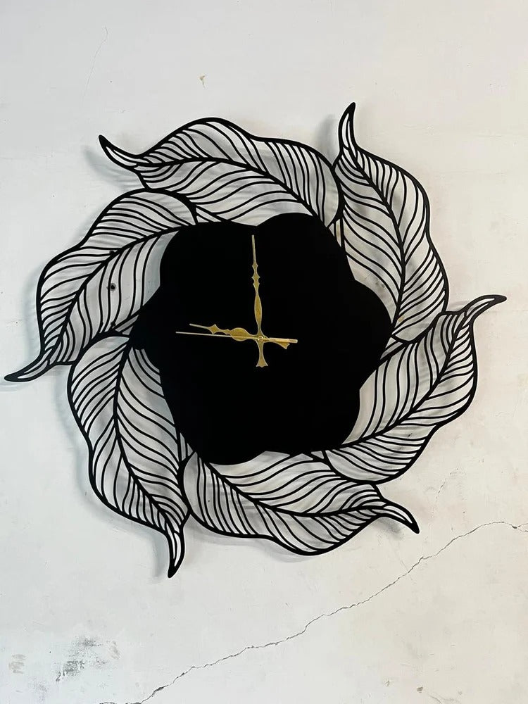 Black Blossom – Premium Leaf Clock(18",20"24") INCH| Silent quartz| Customizable
