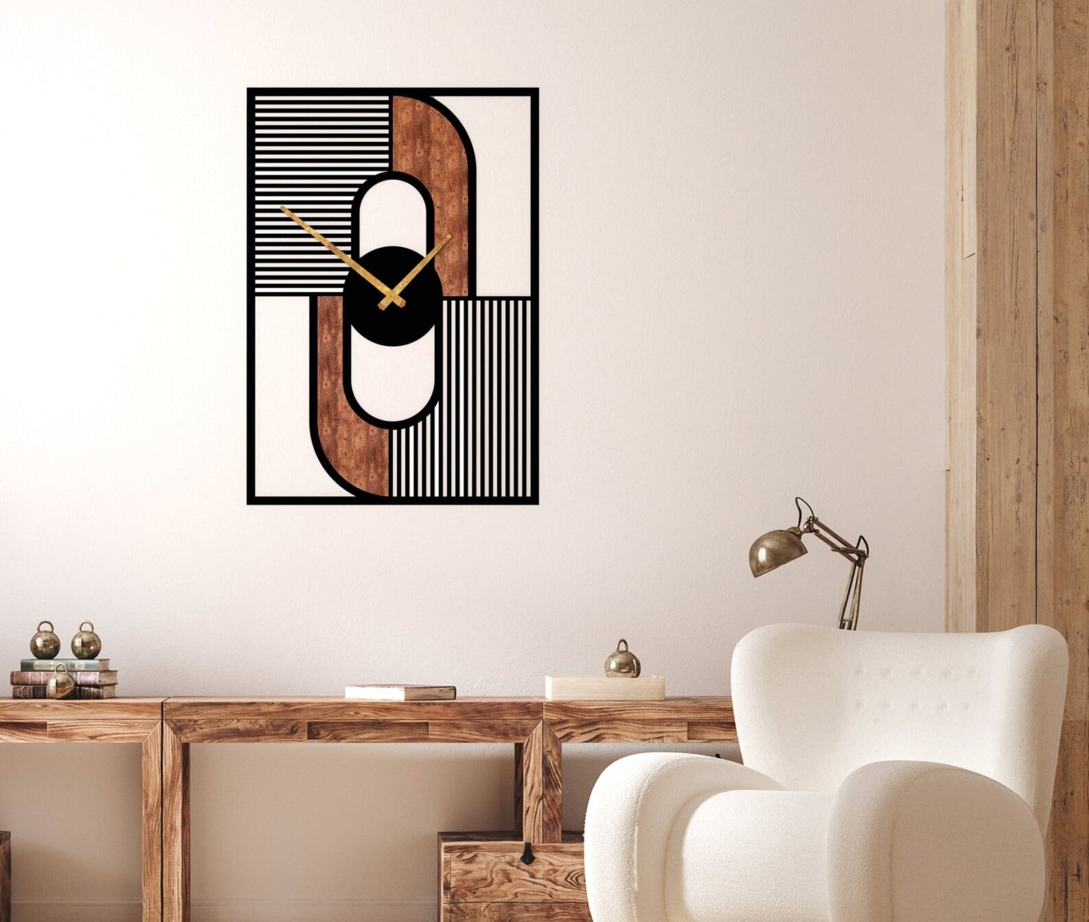 RusticFrame – Designer Wood & Line Clock(15X20",18X24)"INCH| Silent quartz| Customizable