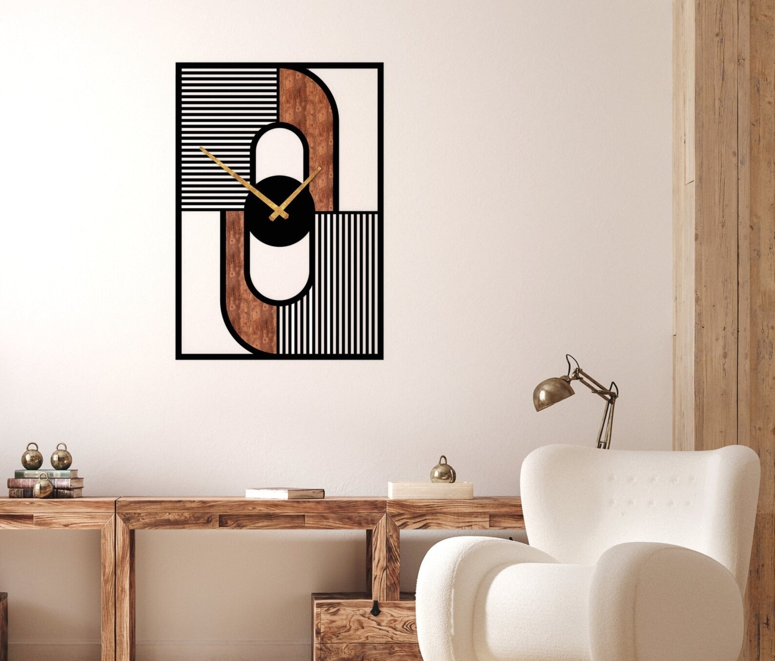 RusticFrame – Designer Wood & Line Clock(15X20",18X24)"INCH| Silent quartz| Customizable