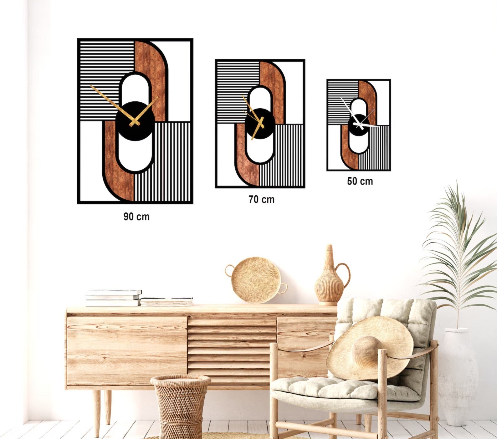 RusticFrame – Designer Wood & Line Clock(15X20",18X24)"INCH| Silent quartz| Customizable