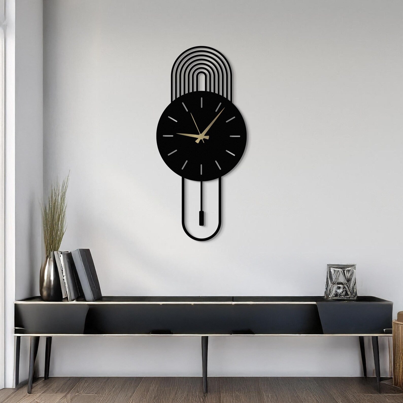BlackArc – Bold Curve Clock (15X32"),(17X36") INCH | Silent quartz| Customizable