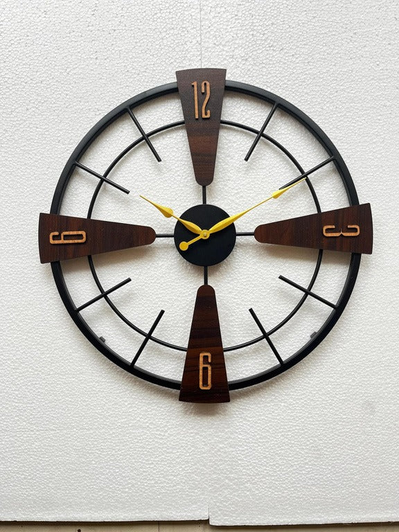 RetroBeam – Wood & Metal Wall Clock (18",20"24") INCH| Silent quartz| Customizable