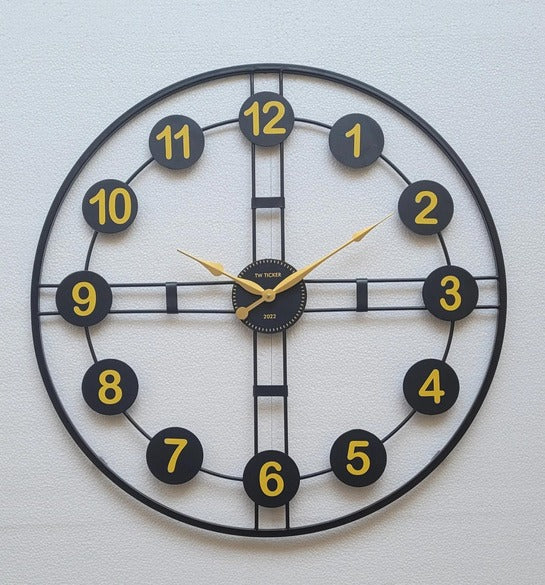 Midnight Metro – Black & Yellow Wall Clock (18",20"24") INCH| Silent quartz| Customizable