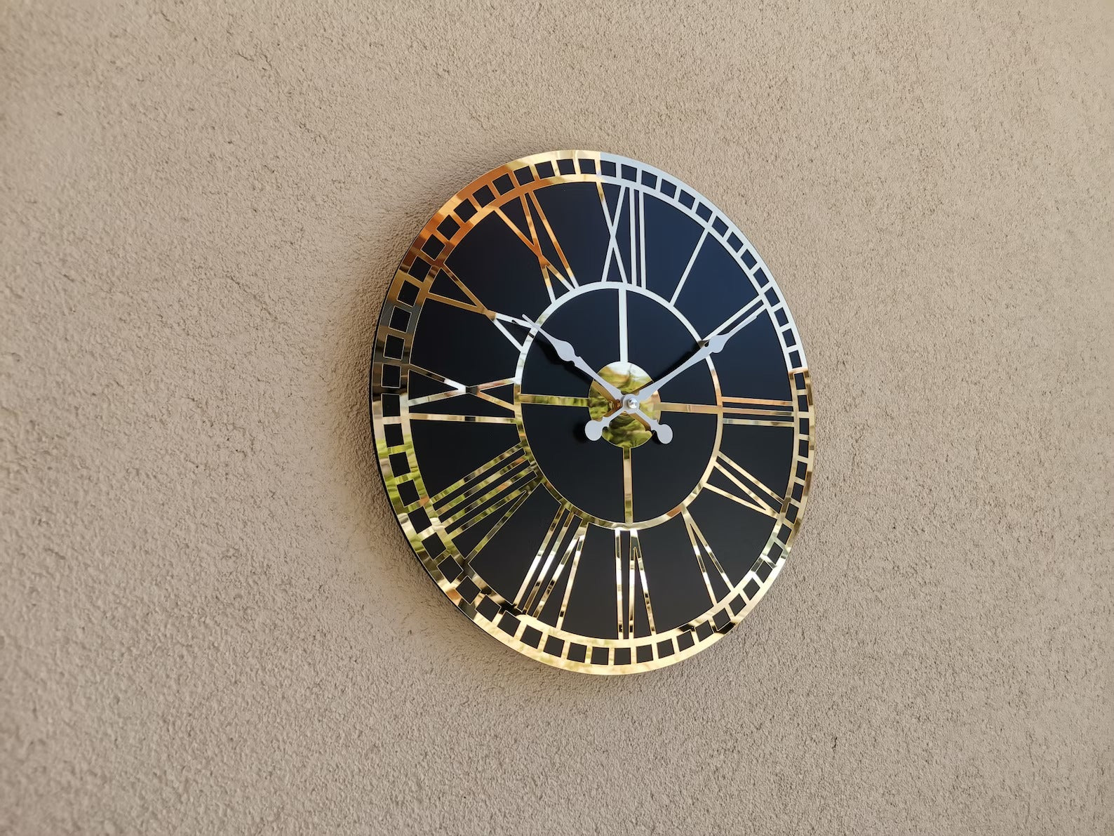 Gold & Black Roman Wall Clock:(18",20"24") INCH| Silent quartz| Customizable