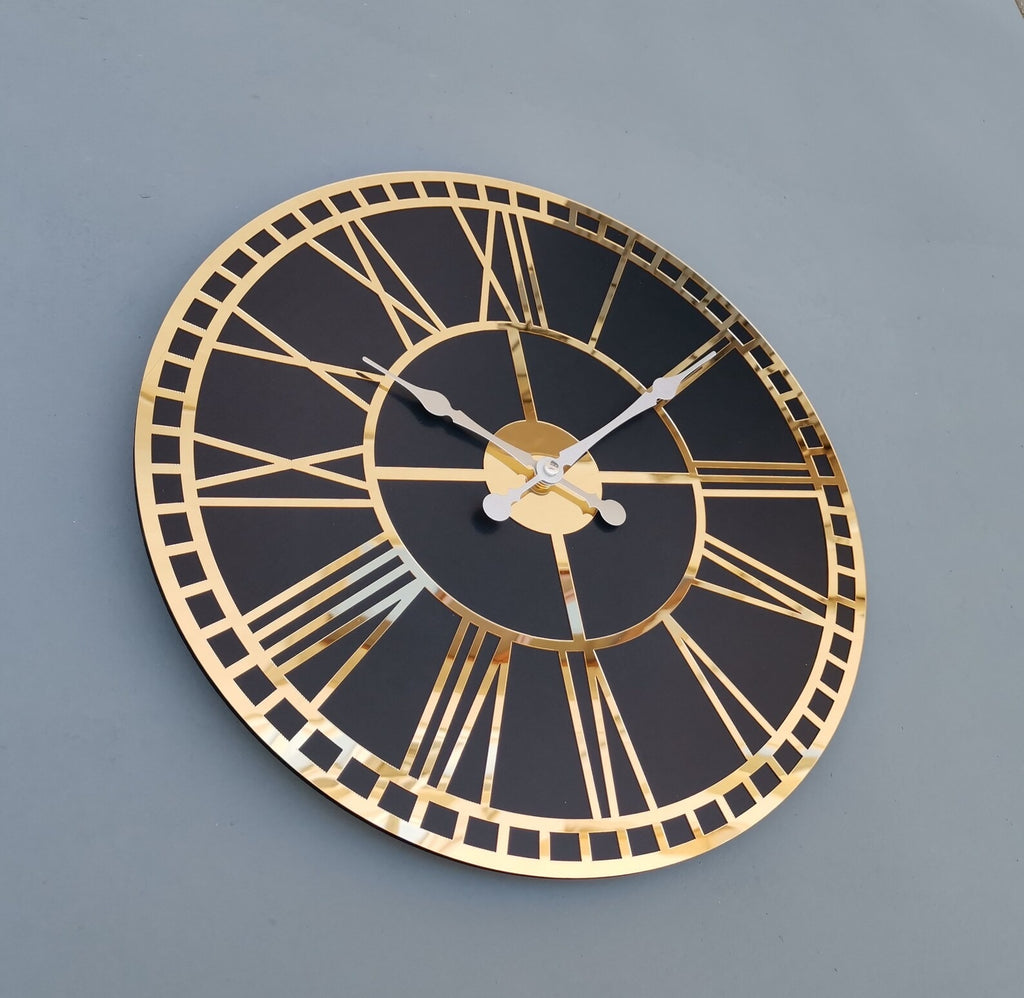 Gold & Black Roman Wall Clock:(18",20"24") INCH| Silent quartz| Customizable