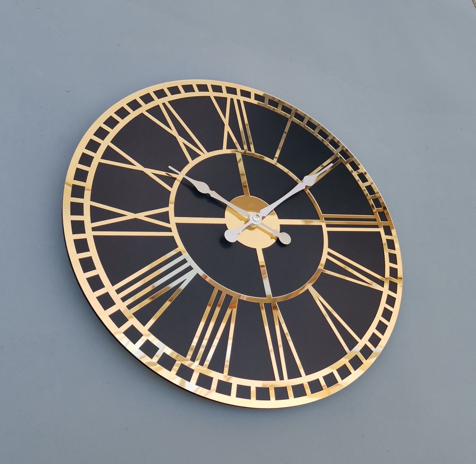 Gold & Black Roman Wall Clock:(18",20"24") INCH| Silent quartz| Customizable