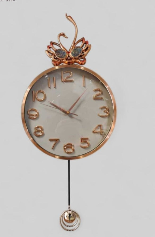 Royal Swan - White  & Gold Luxury Pendulum Wall Clock for Home||35cm