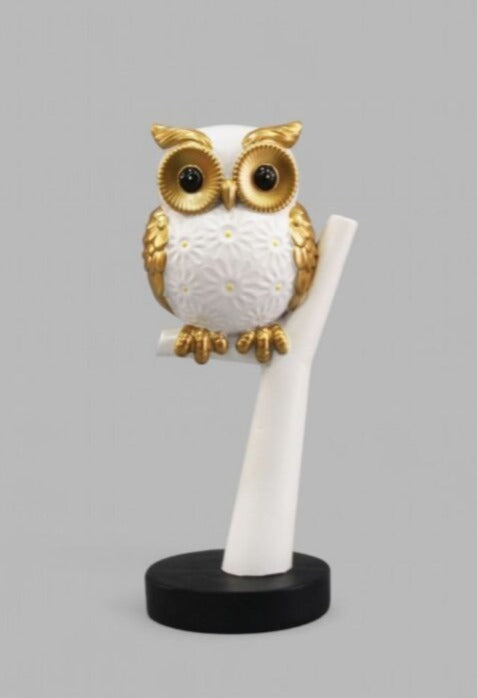 "Gold-Eyed Owl on White Perch – Premium Showpiece"||10*8*21.8cm
