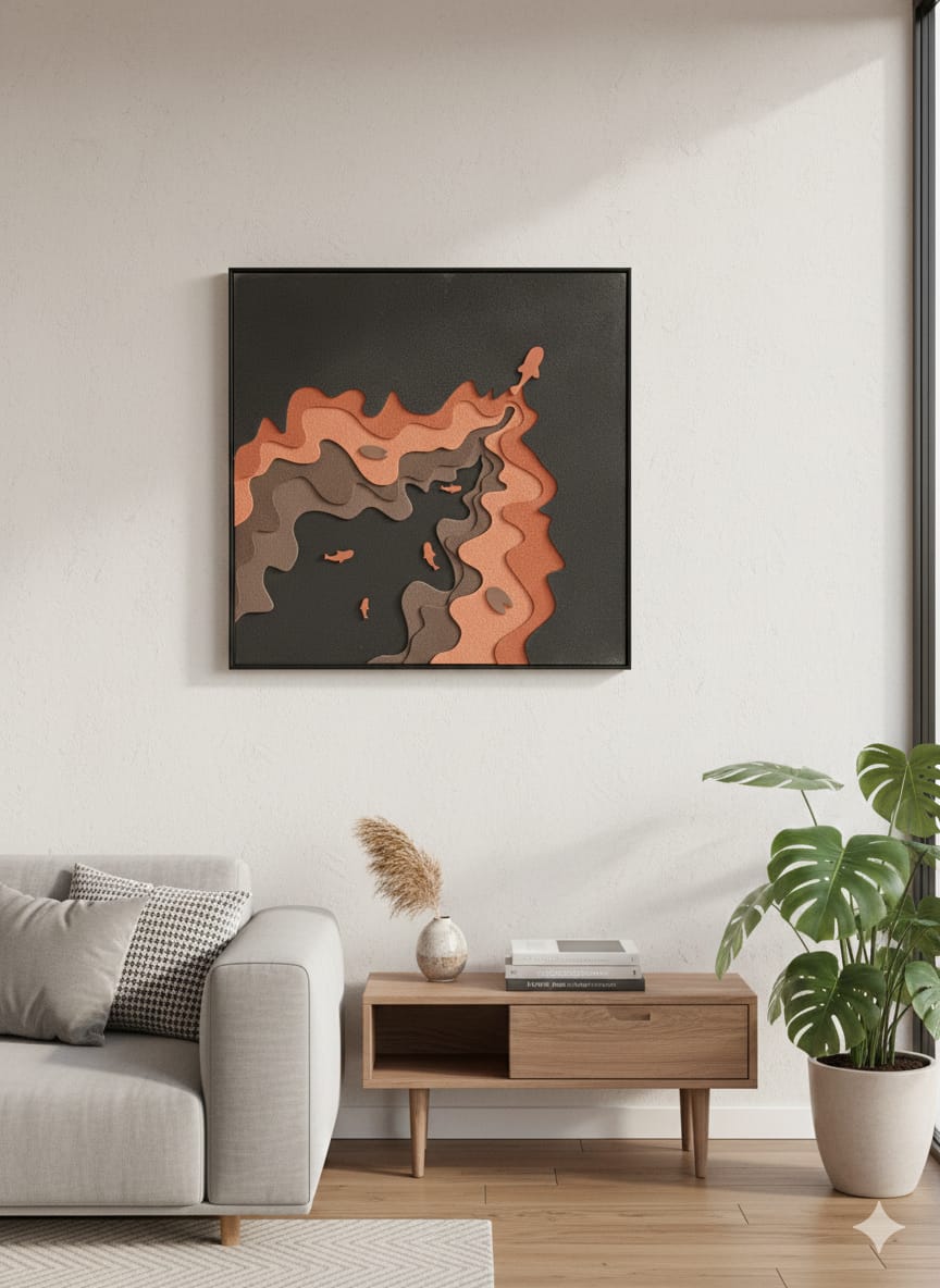 AURA| Custom 3D Layered HDMR Abstract Wall Art (7 Layers) with Charcoal Frame|3X3 Feet