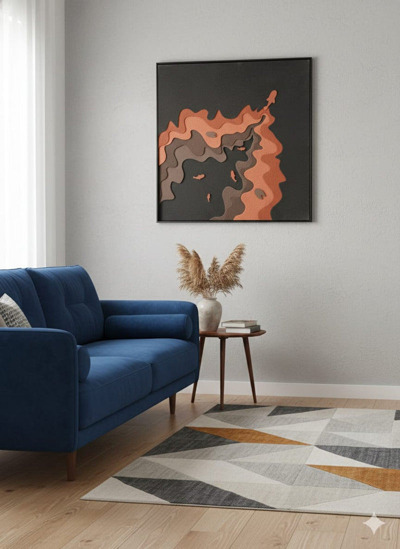 AURA| Custom 3D Layered HDMR Abstract Wall Art (7 Layers) with Charcoal Frame|3X3 Feet