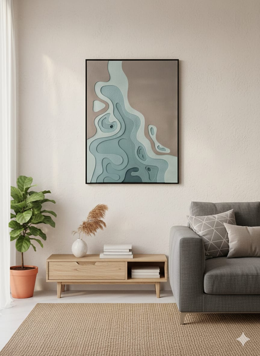 FLOW| Custom 3D Layered HDMR Abstract Wall Art (7 Layers) with Charcoal Frame|4X3 Feet