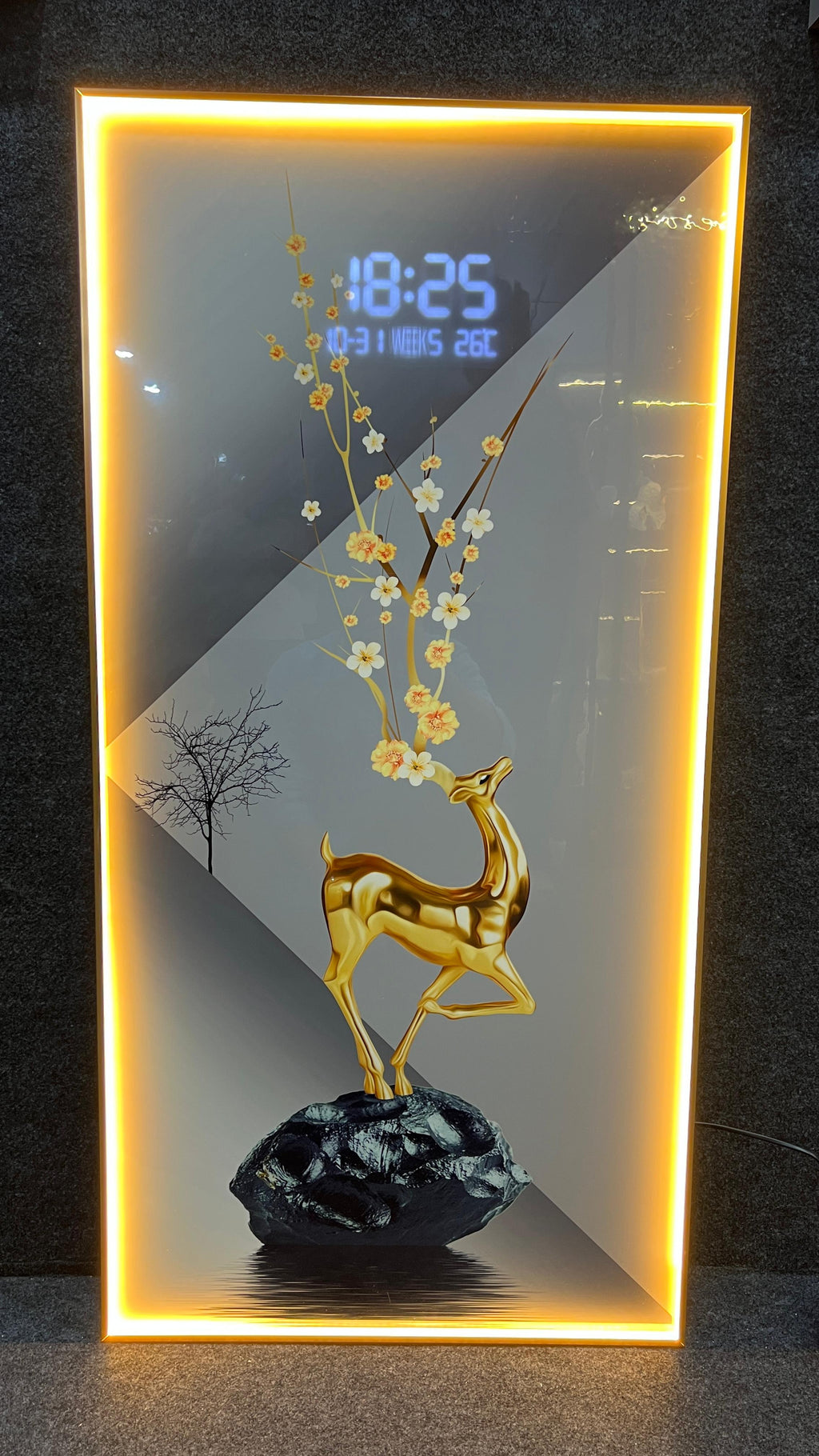 Stunning digital clock with LED wall art| 120x60 cm| Golden Deer