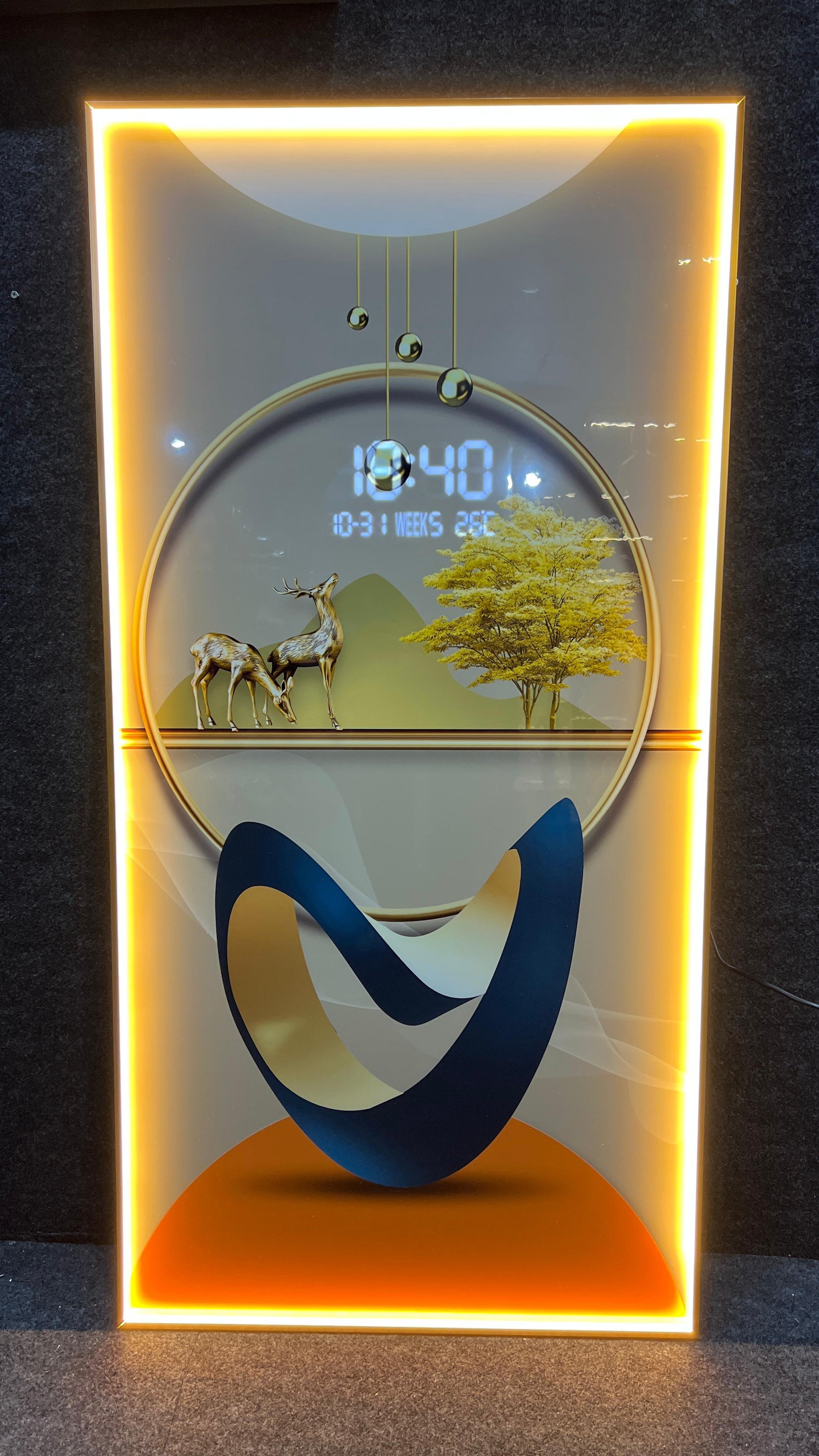 Stunning digital clock with LED wall art| 120x60 cm| Golden Deers with Tree