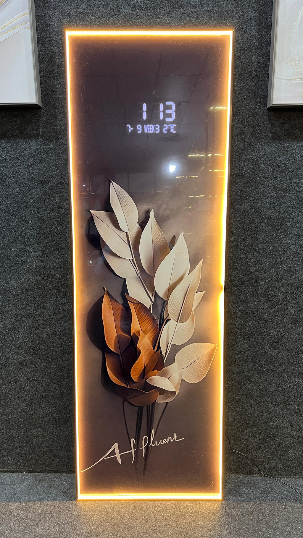 Stunning digital clock with LED wall art| 50x150 cm| 3D Botanical  pattern