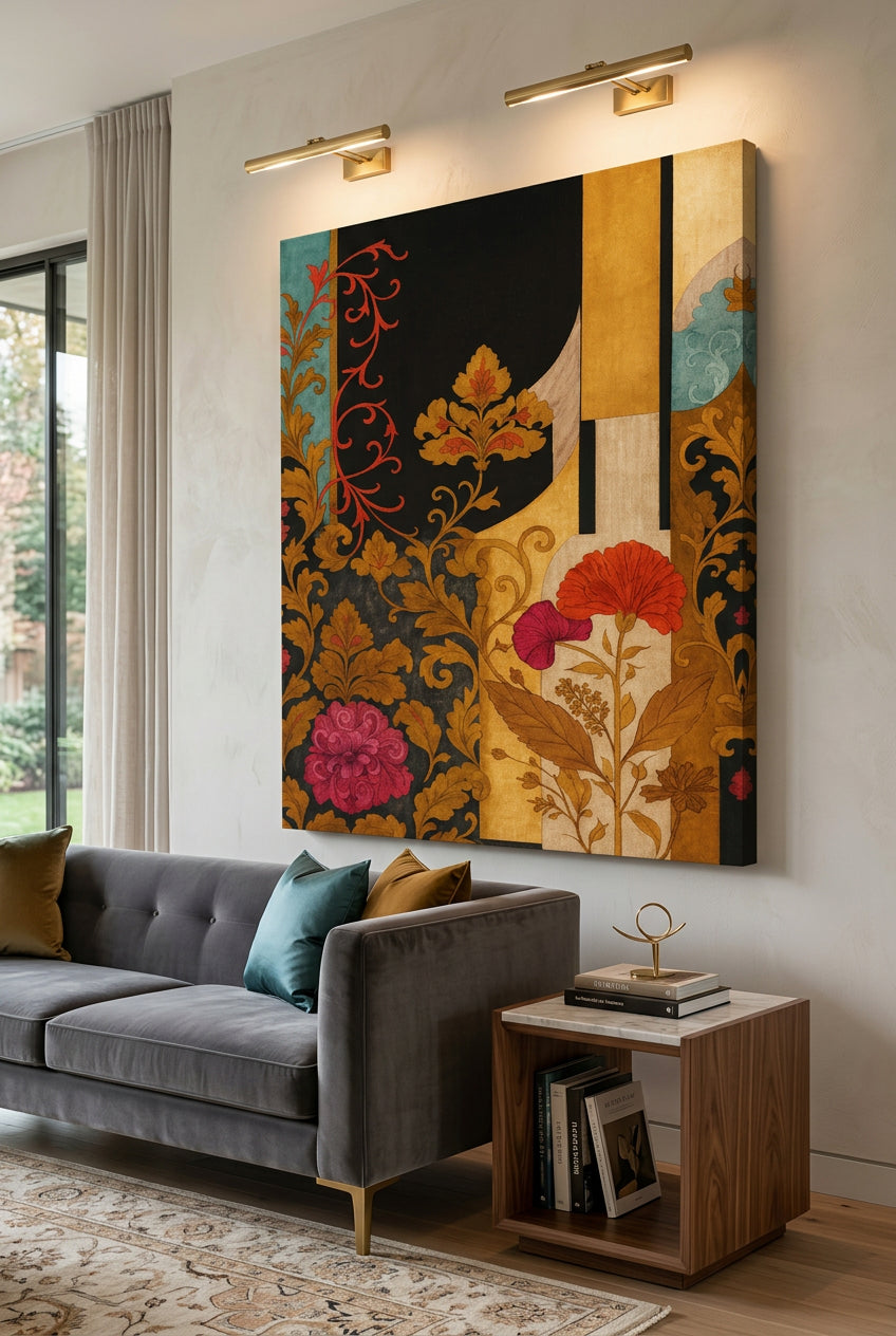 Canvas wall art| Floral Motifs Painting|400 GSM Gallery-Wrapped Canvas