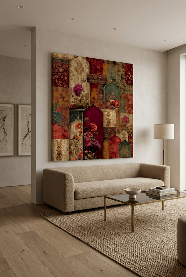 Canvas wall art| Beautiful Floral Motifs Painting|400 GSM Gallery-Wrapped Canvas