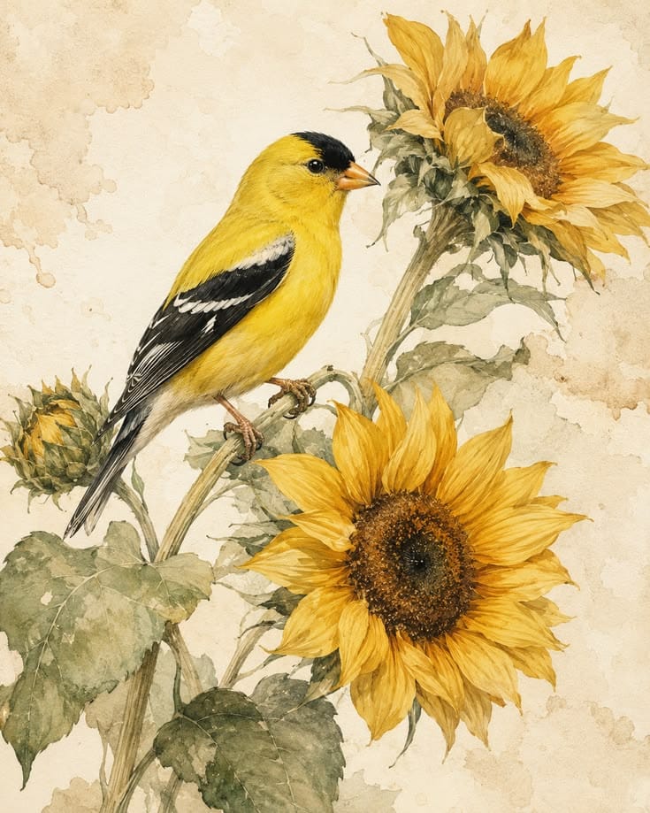 Canvas wall art| Water colour Flower-Bird Painting|400 GSM Gallery-Wrapped Canvas