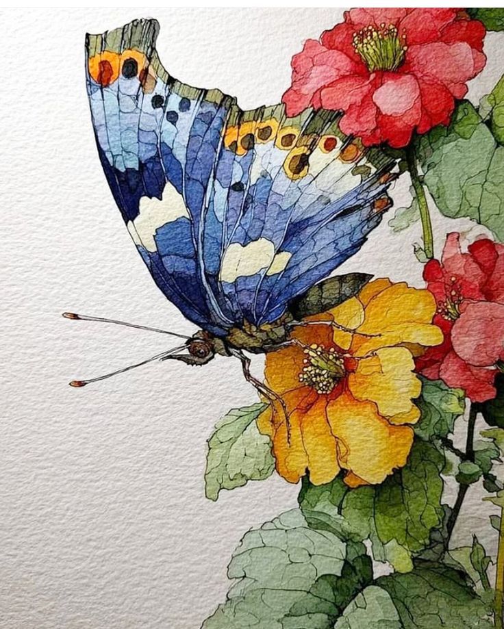 Canvas wall art| Water colour Flowers & Butterfly|Botanical|400 GSM Gallery-Wrapped Canvas