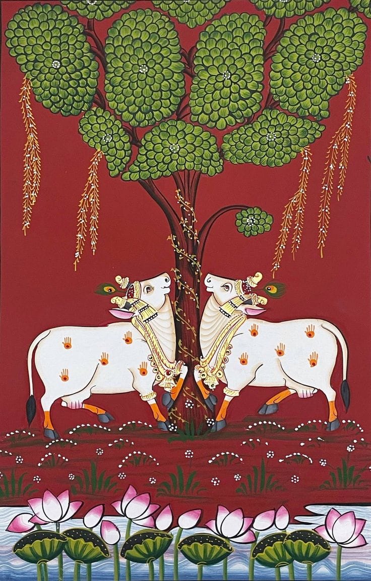 Traditional Cow-Tree Pichwai painting|400 GSM Gallery-Wrapped Canvas on Premium 1.5x1.5 inch Pine Wood Frame (Copy) (Copy)