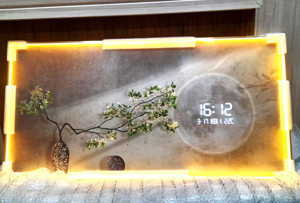 Stunning still life porcelain painting + digital clock with LED light|120x60 cm