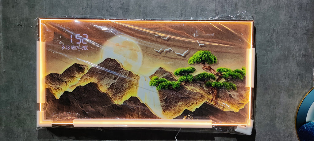 5D diamond Crystal porcelain painting + digital clock with LED light