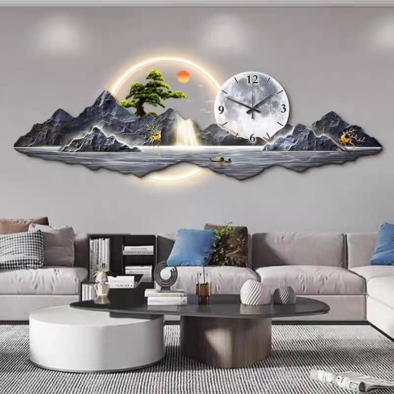 Attractive 3d crystal Wall art with Clock and LED|2x4.5 Feet