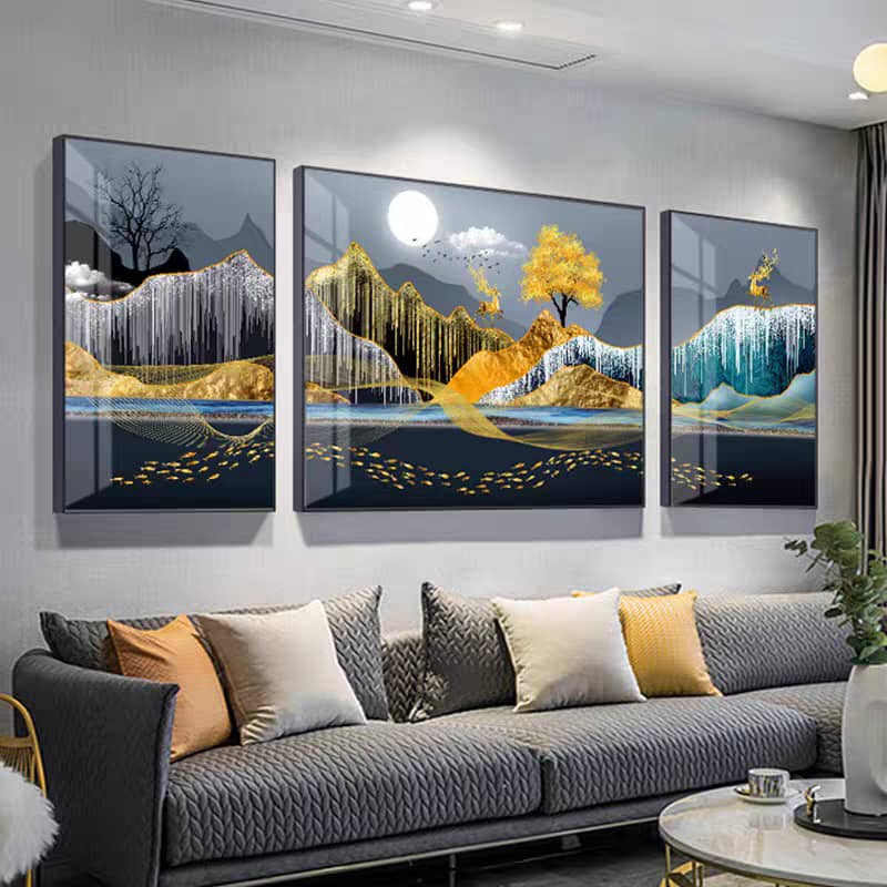 The Glowing Stream – Set of -3 |Luxury Crystal wall art|40*60*2+60*80cm