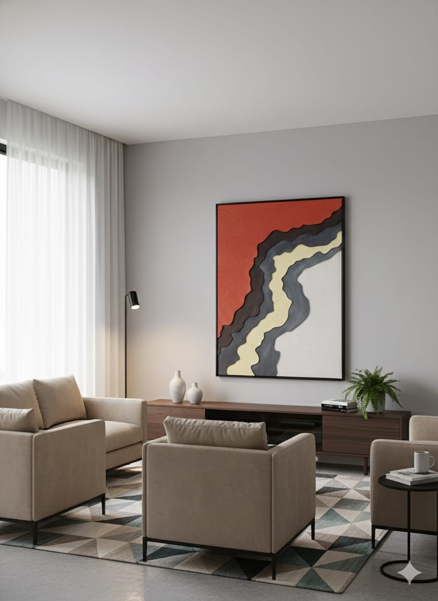 LUXE| Custom 3D Layered HDMR Abstract Wall Art (7 Layers) with Charcoal Frame|4X3 Feet