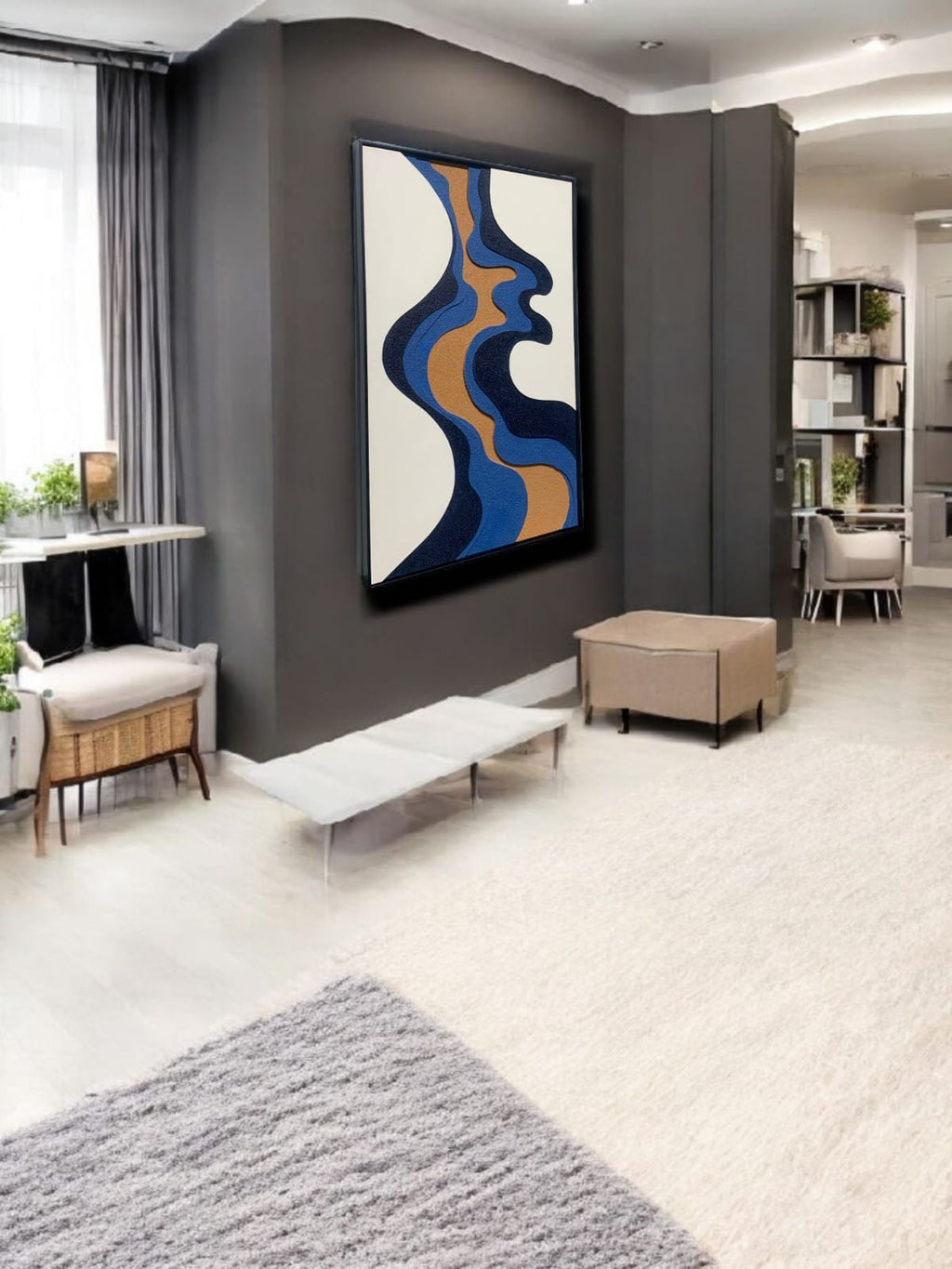 30x48 Inches| Textured abstract wall art|Blue