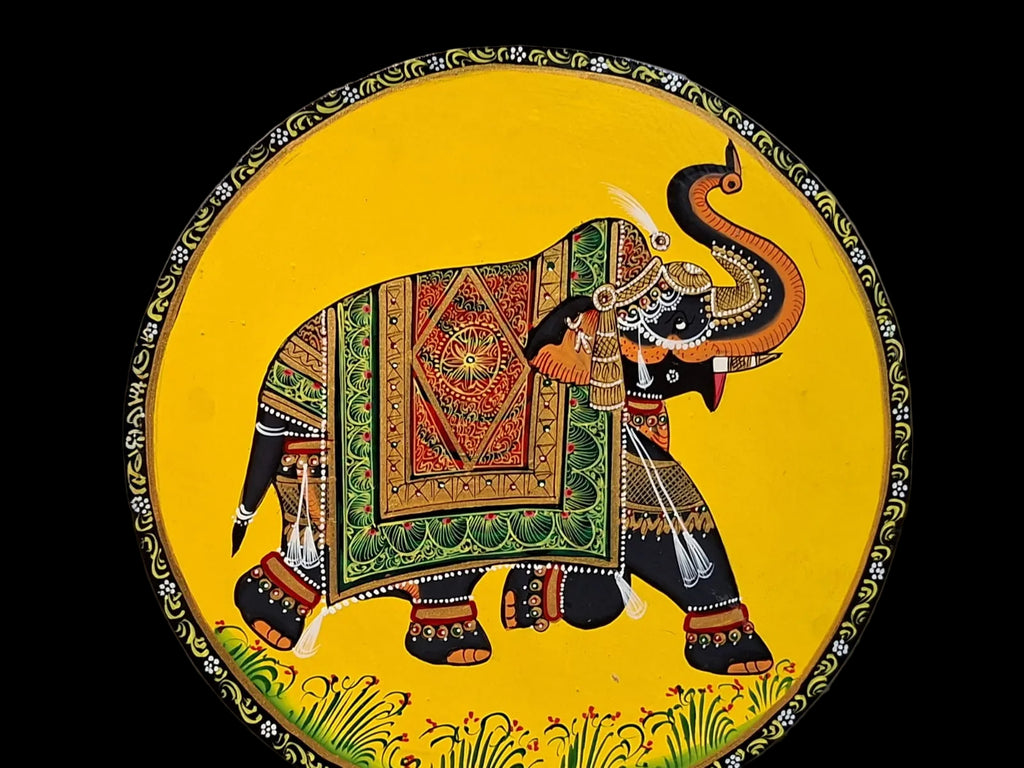 Handpainted wooden Pichwai round wall decor| 10 Inches| Oil painting| Elephant Pichwai