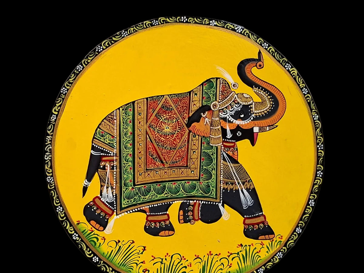 Handpainted wooden Pichwai round wall decor| 10 Inches| Oil painting| Elephant Pichwai