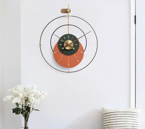 Decorative round wall clock | orange black