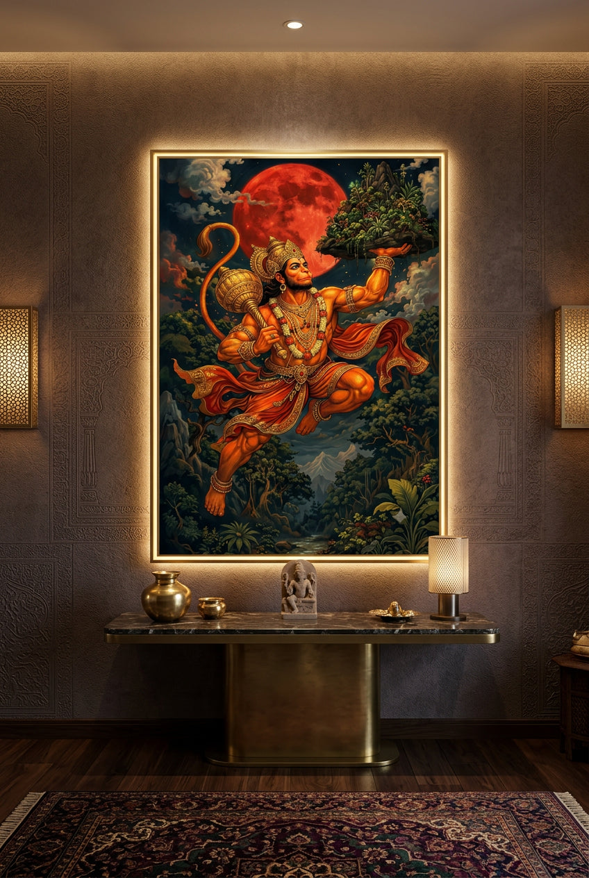 Devotional wall art| Hanumaji with Sanjeevani| Crystal with LED for home vastu