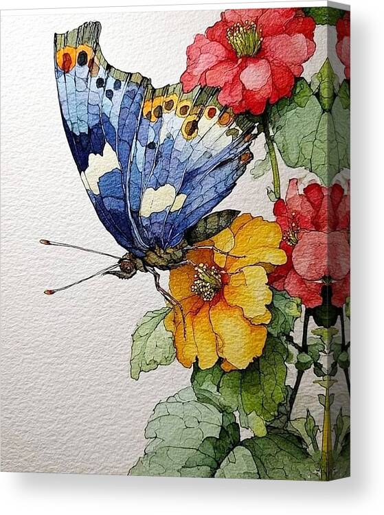 Canvas wall art| Water colour Flowers & Butterfly|Botanical|400 GSM Gallery-Wrapped Canvas