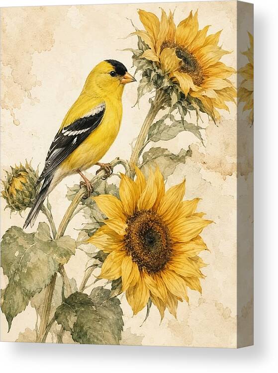 Canvas wall art| Water colour Flower-Bird Painting|400 GSM Gallery-Wrapped Canvas