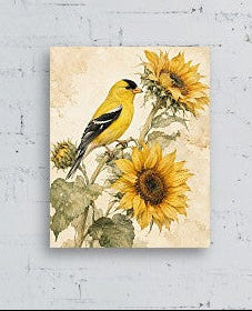 Canvas wall art| Water colour Flower-Bird Painting|400 GSM Gallery-Wrapped Canvas