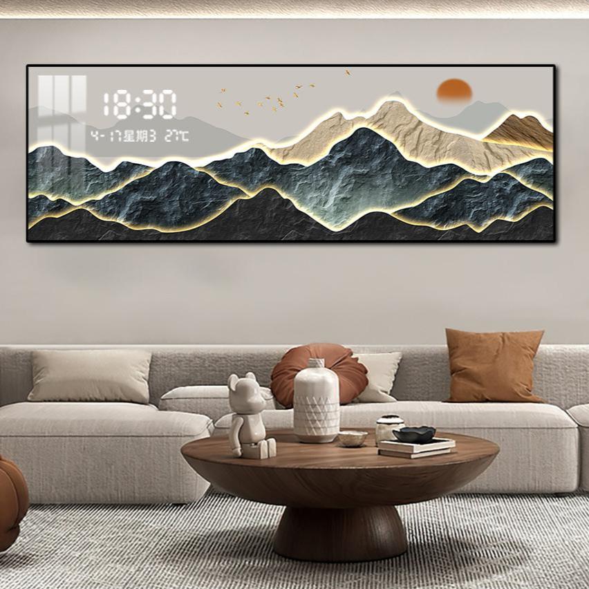 Wall clock with crystal art for living room-Glowing mountain wall painting with LED