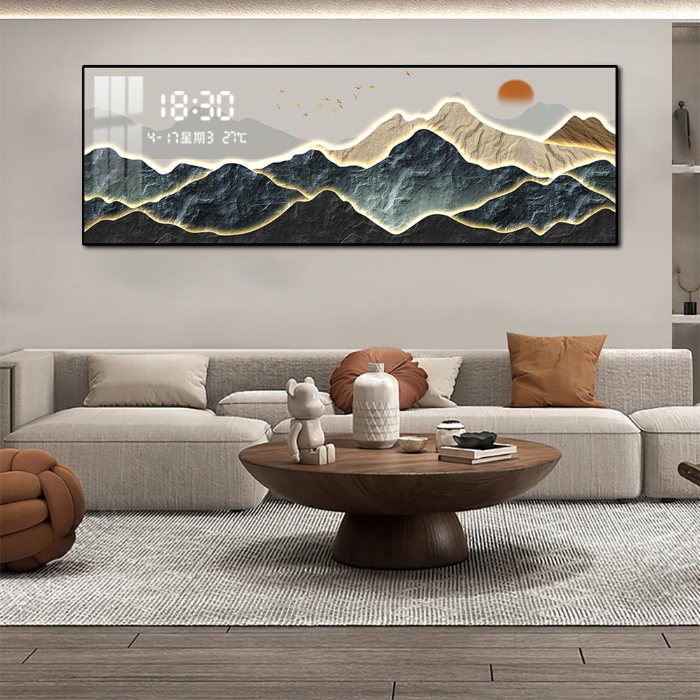 Wall clock with crystal art for living room-Glowing mountain wall painting with LED