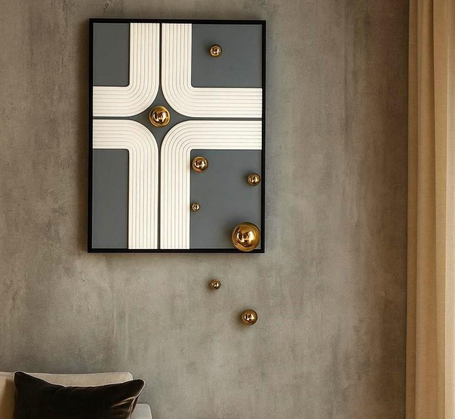 24x32 Inches| Premium quality wooden wall art for Living Room with PVD Gold balls| Customizable