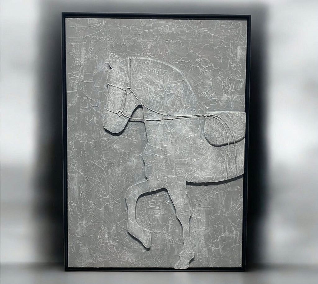 Handmade stunning horse  texture wall art  with Black frame(30*42")-grey-cutomizable