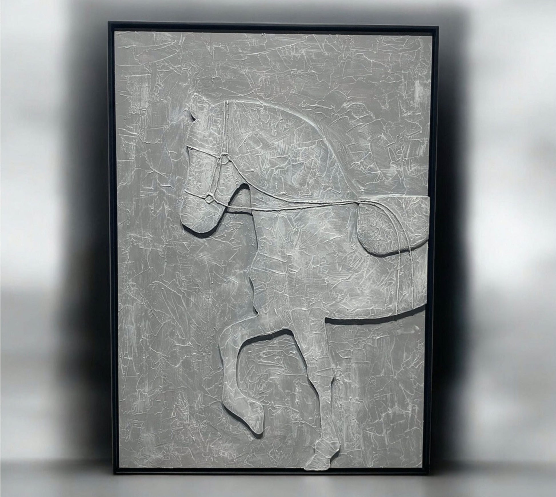 Handmade stunning horse  texture wall art  with Black frame(30*42")-grey-cutomizable