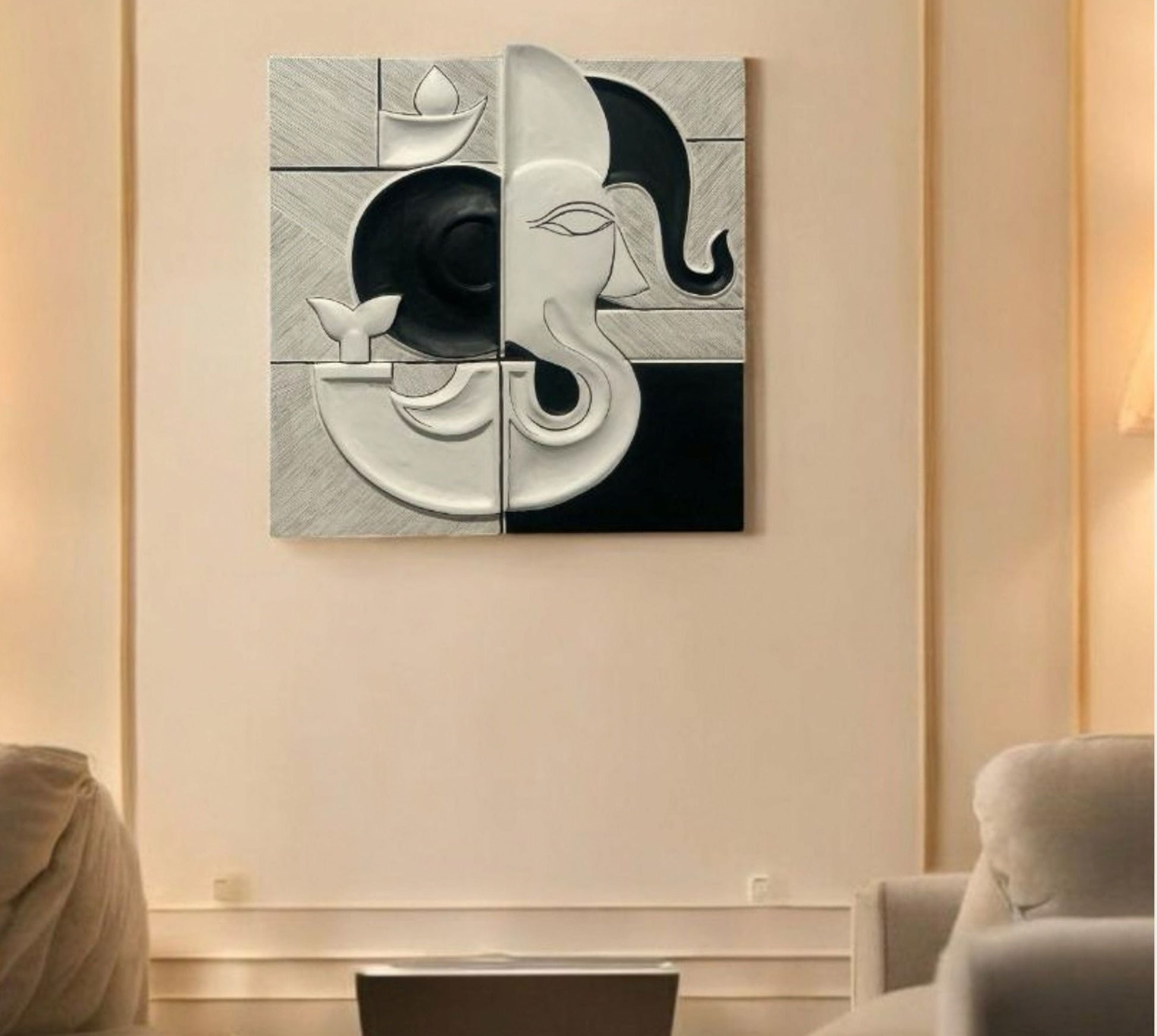 Minimalistic Illusion Ganesha Wall Art – Divine Simplicity for Modern Spaces (30x30")inch |customizable