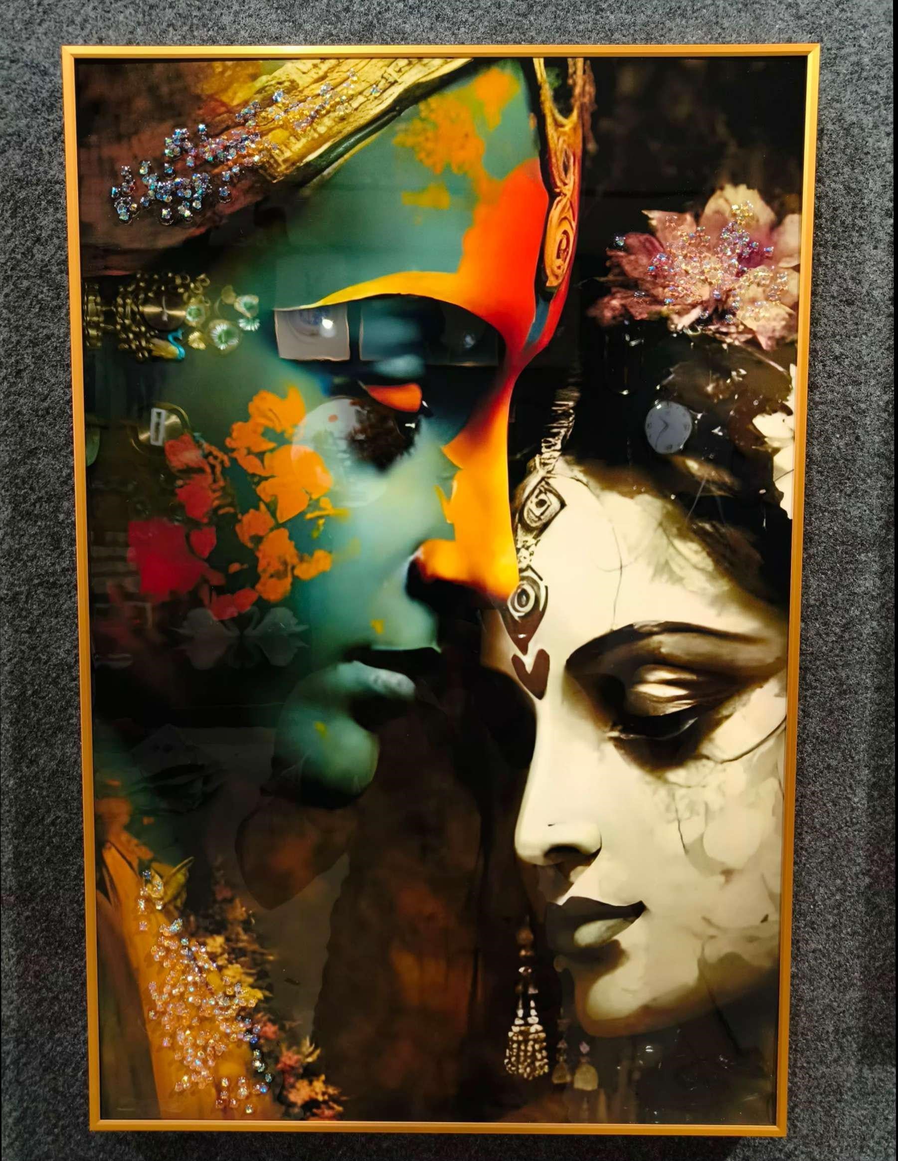 Crystal wall art | radha krishna paintings | 40x60cm | 60x80 cm