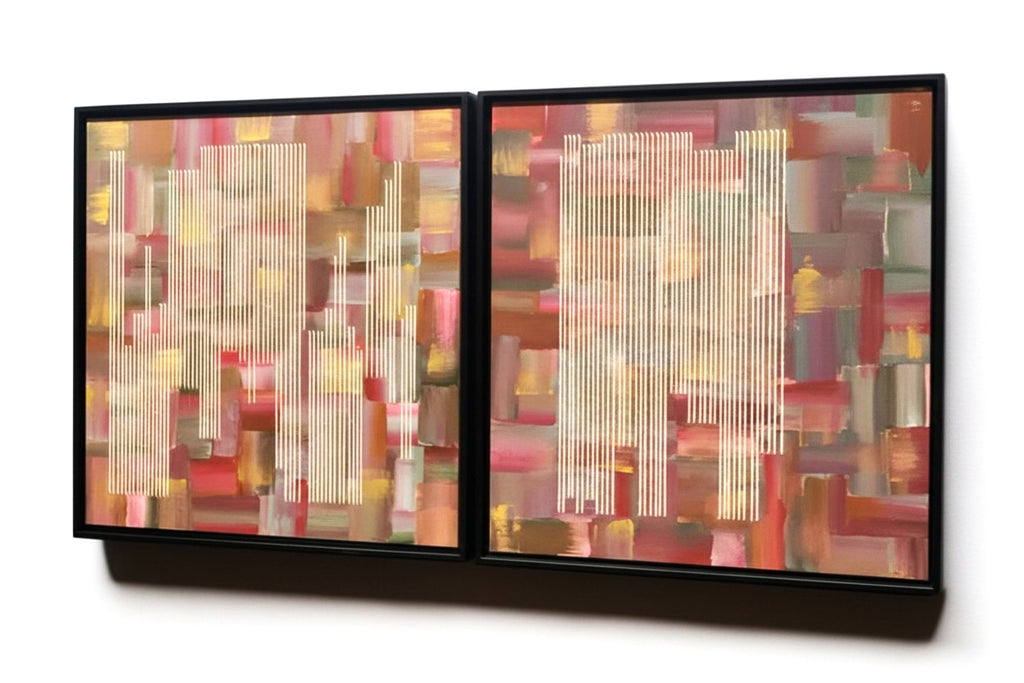 Set of 2-(24x24") |Abstract canvas wall art with Thread work |customizable