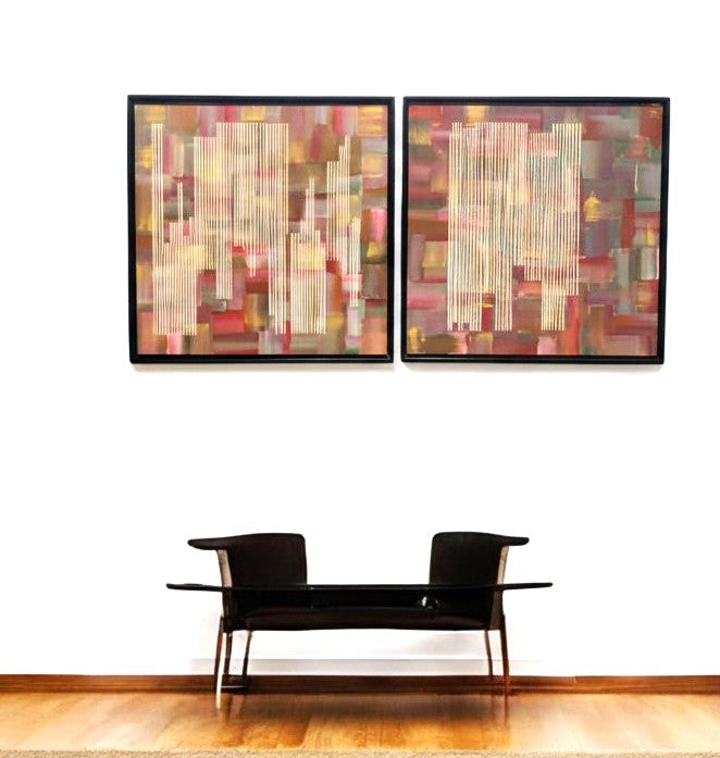 Set of 2-(24x24") |Abstract canvas wall art with Thread work |customizable
