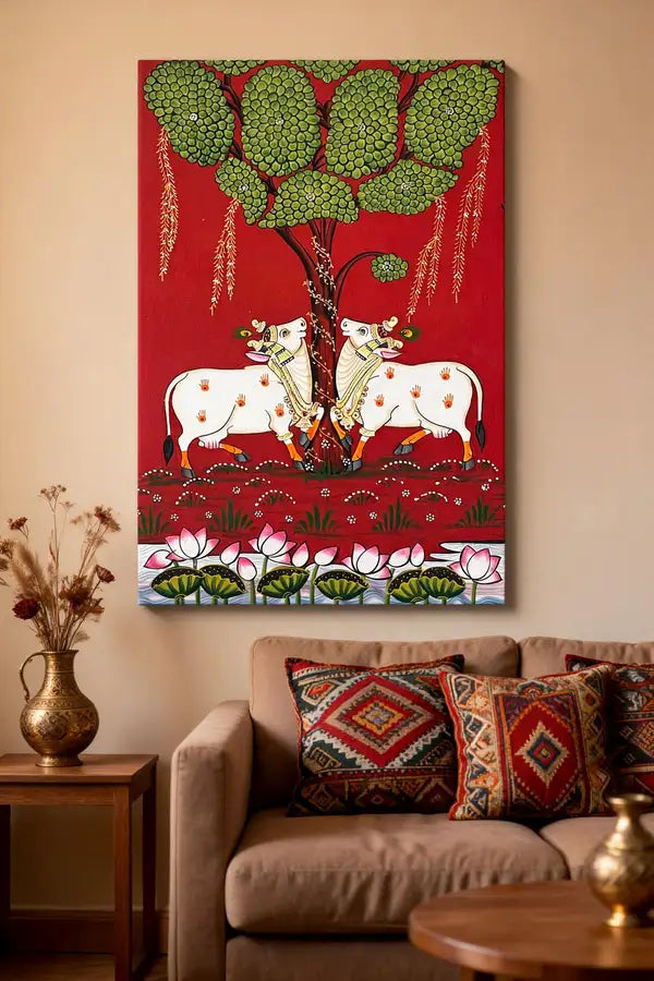 Traditional Cow-Tree Pichwai painting|400 GSM Gallery-Wrapped Canvas on Premium 1.5x1.5 inch Pine Wood Frame (Copy) (Copy)