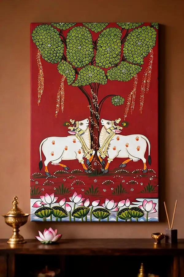 Traditional Cow-Tree Pichwai painting|400 GSM Gallery-Wrapped Canvas on Premium 1.5x1.5 inch Pine Wood Frame (Copy) (Copy)