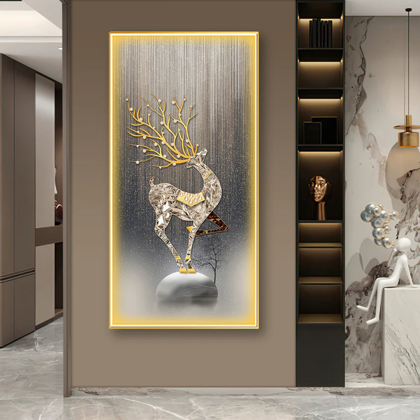 Attractive Gold-Silver Deer crystal painting with LED