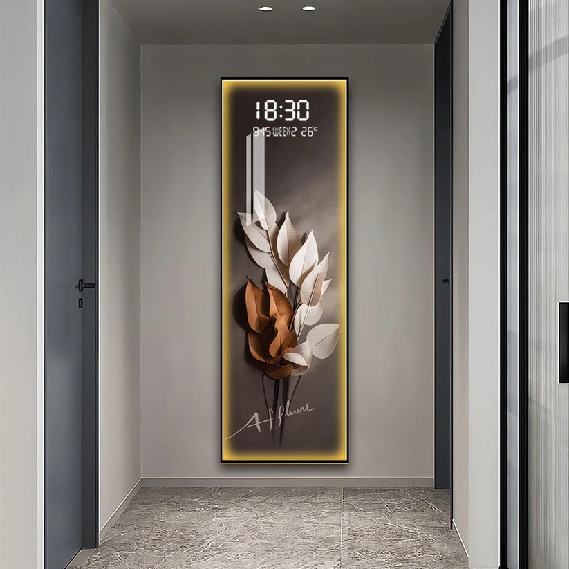 Stunning digital clock with LED wall art| 50x150 cm| 3D Botanical  pattern