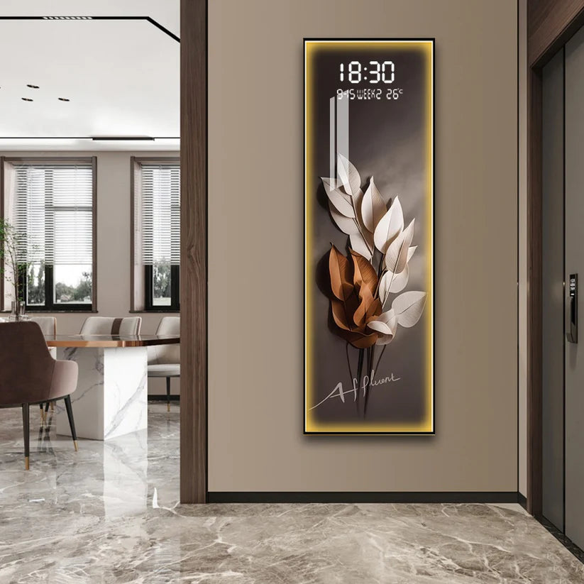 Stunning digital clock with LED wall art| 50x150 cm| 3D Botanical  pattern